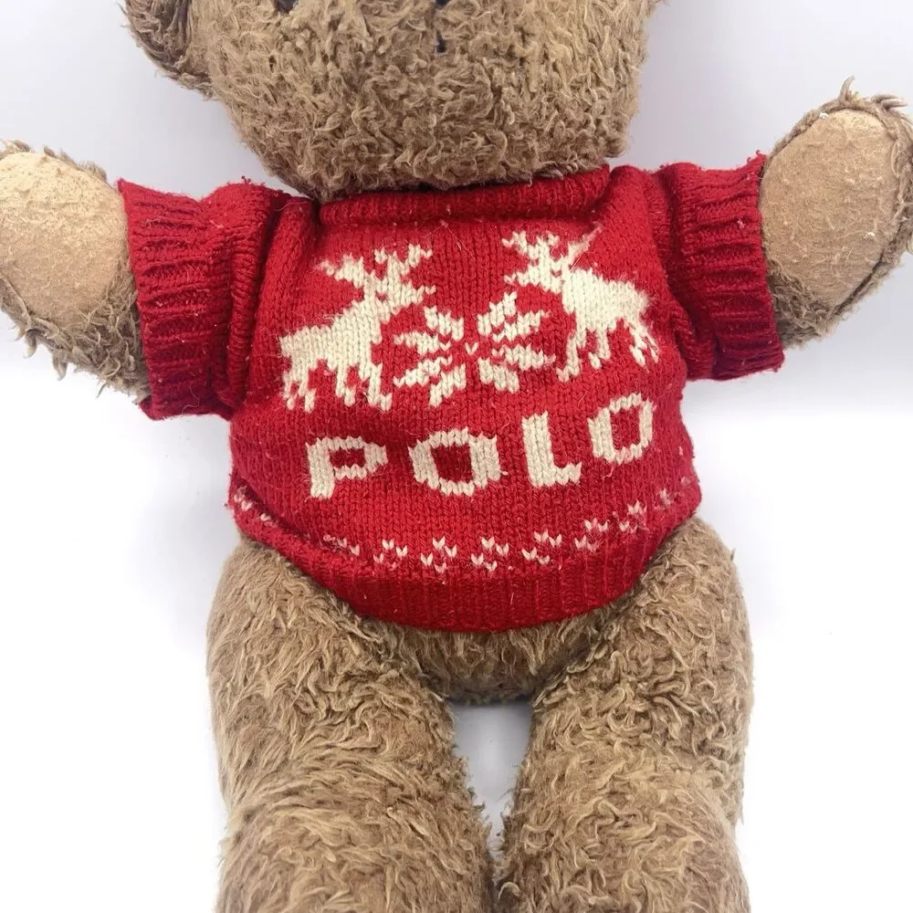 Vintage 1998 Ralph Lauren Polo Bear Plush Toy Red Snowflake Sweater Collectible